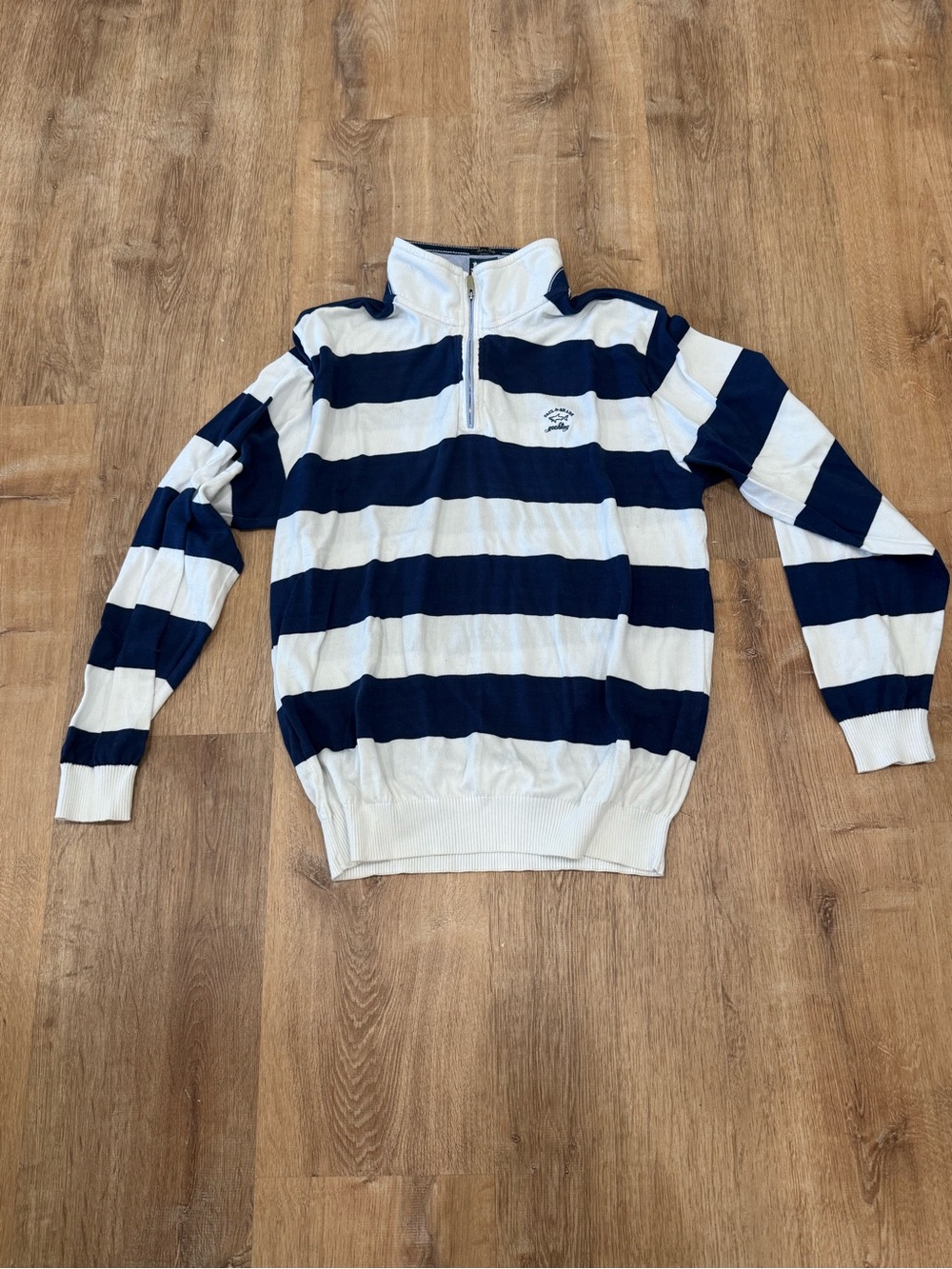 Paul & Shark Navy and White Striped Zip-Up Sweater